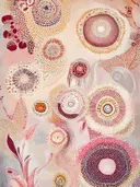 Abstract bloemen stippenpatroon schilderij in roze