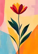 Abstract schilderij van een tulp op kleurvlakken
