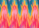 Abstract schilderij met vlamvormige patronen in roze, oranje en turquoise tinten
