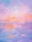 Abstract impressionistisch schilderij van waterspiegeling bij zonsondergang