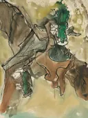 Antieke abstracte expressionistische schets in groen- en bruintinten