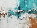 Abstract schilderij met witte verfstructuur en turquoise accenten