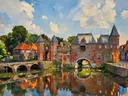 Alkmaar, Luttik Oudorp in avondlicht, schilderij van Alkmaar