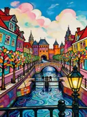 Alkmaar, Mient in bonte kleuren, schilderij van Alkmaar