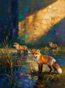 Allerlei dieren in de schaduw, schilderij met verschillende dieren