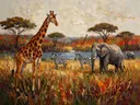 Allerlei dieren tussen de grassen, schilderij met verschillende dieren