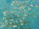 Amandelbloesem van Vincent van Gogh: bloemen met amandelbloesem, takken, bloesem en lente, in helder turquoise met wit