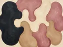 Amoebevlekken in de stijl Organic Geometry, in verstoft roze en romige crème, met een diepzwart accent