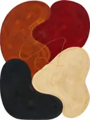 Amoebevlekken in de stijl Organic Geometry, in diep rood, roestoranje en romige crème, met diepzwart