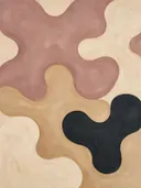 Amoebevlekken in de stijl Organic Geometry, in verstoft roze en romige crème, met een diepzwart accent