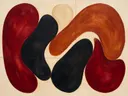 Amoebevlekken in de stijl Organic Geometry, in diep rood, roestoranje en romige crème, met diepzwart