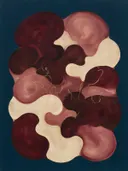 Amoebevlekken in de stijl Organic Geometry, in diep bordeaux, ossenbloed en verstoft roze, met warm beenderwit