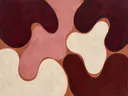 Amoebevlekken in de stijl Organic Geometry, in diep bordeaux, ossenbloed en verstoft roze, met warm beenderwit
