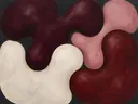 Amoebevlekken in de stijl Organic Geometry, in diep bordeaux, ossenbloed en verstoft roze, met warm beenderwit