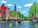 Amsterdam, Herengracht in vlakke acryl, schilderij van Amsterdam