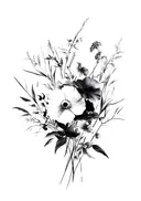 Anemonen boeket in zwart-wit, botanisch schilderij
