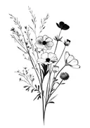 Zwart-wit illustratie van anemonenboeket