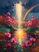 Anemoon aan de oever in fuchsia, schilderij van anemoon onder de hemel