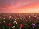 Landschapsfoto van anemoon bij de zonsondergang