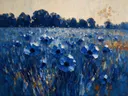 Anemoon in de weide in diepblauw, schilderij van anemoon onder een storm