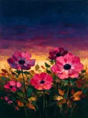 Anemoon onder de hemel in fuchsia, schilderij van anemoon onder de hemel