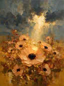 Anemoon onder een storm in perzik, schilderij van anemoon