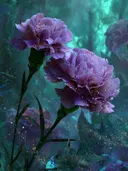 Anjers met turquoise vlinder, botanisch schilderij