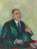 Anton Brünings, 1919, MM.M.00140 ( ) van Edvard Munch: portret met man, groene jas, zittend en stropdas, in groen en geel