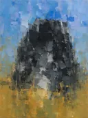 Abstract landschap in antraciet en hemelsblauw