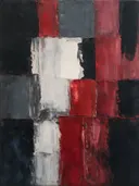 Abstract schilderij met het paletmes in antraciet en karmijn