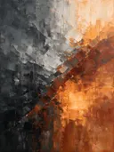 Abstract landschap in antraciet en kopergloed