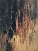 Abstract schilderij met het paletmes in antraciet en oud roze