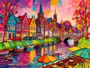 Antwerpen, Groenplaats in bonte kleuren, schilderij van Antwerpen
