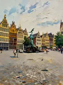 Antwerpen, Grote Markt in bijna abstract, schilderij van Antwerpen