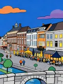 Antwerpen, Grote Markt in cartoonstijl, schilderij van Antwerpen