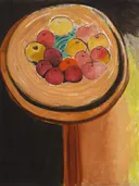 Apples van Henri Matisse: stilleven met appels, schaal, fruit en tafel, in oranje en rood