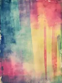 Abstract schilderij met blauwe en gele kleurvlakken op een verweerde ondergrond