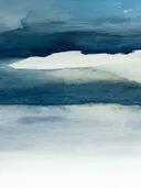 Abstract aquarel schilderij met blauwe golven en crème vlak