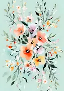 Aquarel schilderij van bloemen op mintgroene achtergrond