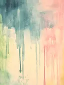 Abstract aquarel schilderij met druipende verfvegen in blauw, groen en roze op crème achtergrond