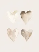 Schilderij met vier aquarel hartjes in beige en taupe tinten