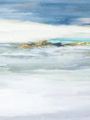 Abstract aquarel schilderij met horizon in crème en turquoise