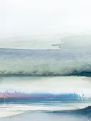 Abstract aquarel schilderij met horizon en paars-roze accent
