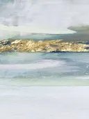 Abstract aquarel schilderij met kustlandschap en gouden band