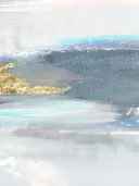Abstract aquarel schilderij met navy en gouden verfspat