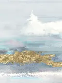 Abstract aquarel schilderij met wolkvorm en gouden band