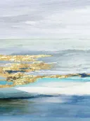 Abstract aquarel schilderij met turquoise zee en gouden band