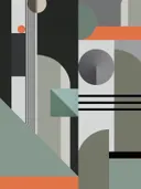 Abstract art-deco schilderij met bogen in antraciet en zalm