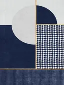 Abstract art deco schilderij met pied-de-poule patroon en gouden lijnen
