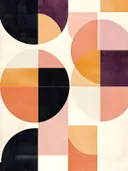 Art deco schilderij met raster in perzik en paarse tinten